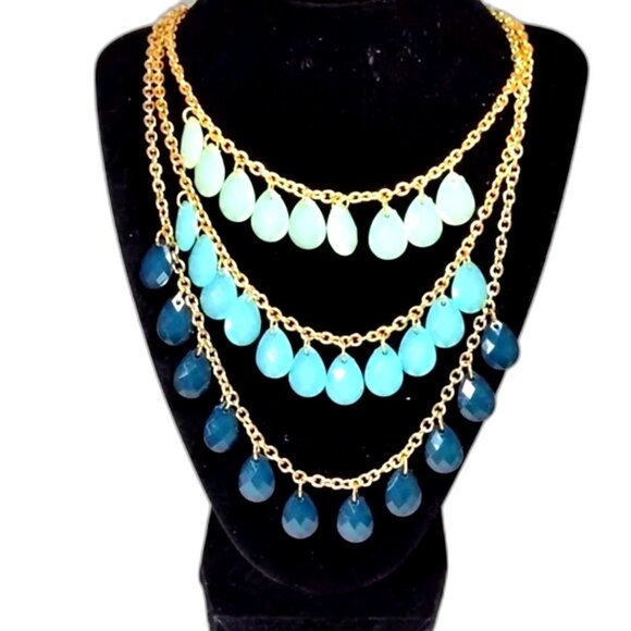 Gold-Tone Multi-Layer Ombre Teardrop Beaded Statement Necklace – Women’s Jewelry - Picture 1 of 8